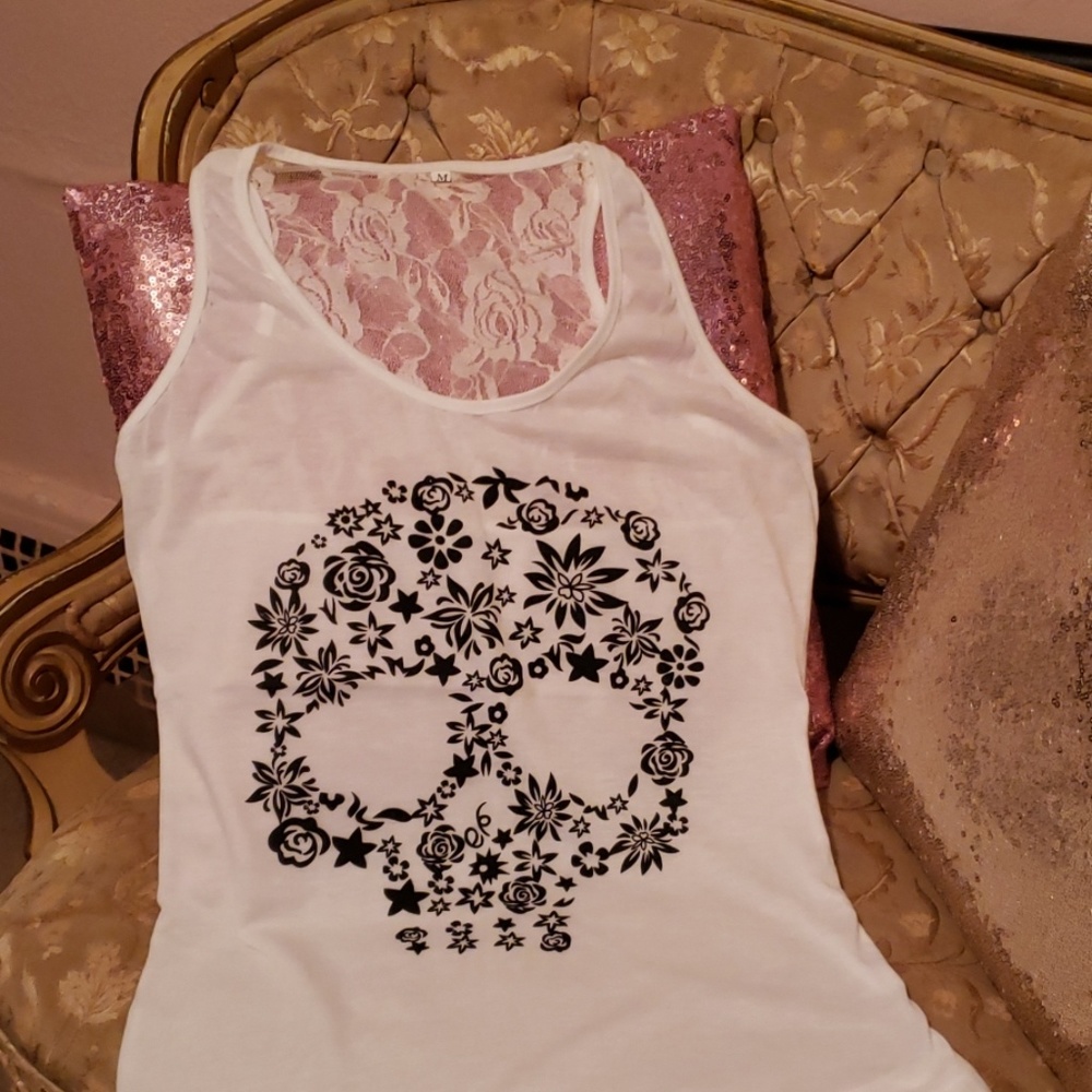 White with black skull tank top